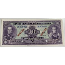 VENEZUELA 1972 . TEN 10 BOLIVARES BANKNOTE . SPECIMEN